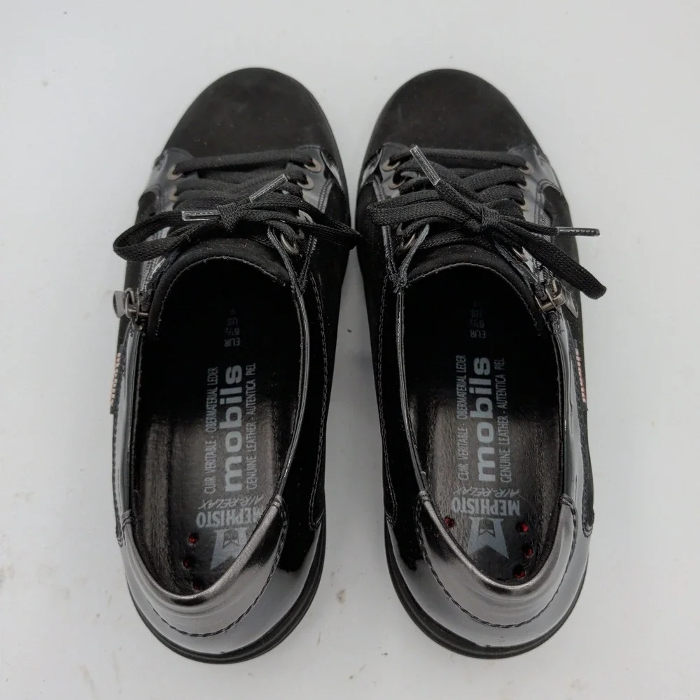 Mephisto Mobils Lenza Womens Black Suede Patent Leather Zip Sneakers 9 Comfort